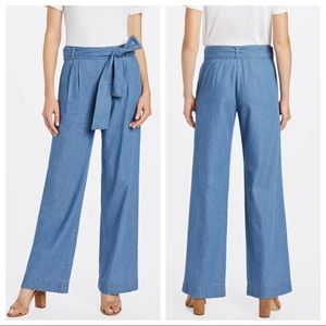 Draper James Wide Leg Belted Chambray Pants Blue